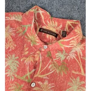 Tori Richard Hawaiian Shirt Men XLT Tall Coral Palm Tree Cotton Lawn Made in USA